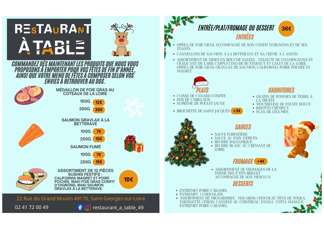 évènements - Restaurant A Table! - restaurant SAINT-GEORGES-SUR-LOIRE - restaurant BOUCHEMAINE